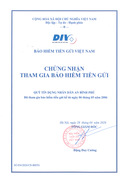 Giấy chứng nhận tham gia Bảo hiểm Tiền gửi Việt Nam
